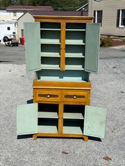 Antique paint decorated Folk Art cupboard cabinet grained Childs size 1900