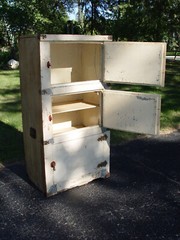 Tall Pine Three-Door Ice Box, Pantry. Old Mustard White Paint