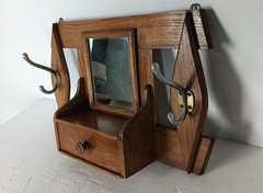 vintage wall hanging cabinet shaving medicine mirror carved wood hooks
