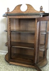 vtg Original curio Wood Walnut Color cabinet Door Inside Collectible Covered