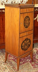 Superb Elaborately Inlaid Plum Pudding Mahogany Side Lingerie Tall Cabinets 1890