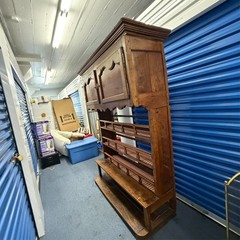 Antique Carved Wood Hutch – Rustic Farmhouse Storage Cabinet With Shelves Doors