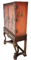 Cabinet on Stand, Chinoiserie, Japanned, Console Base China, Asian, Walnut,66″t