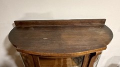 Antique Tiger Wood Curved Glass Curio Display Cabinet 60”H x 36”W x 15”D