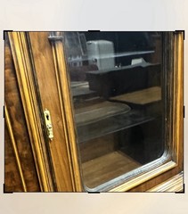 Antique Renaissance Style Burled Walnut Glass Display Cabinet With Drawers.