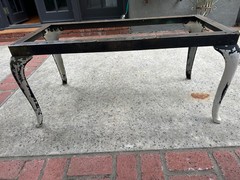 Early 1900s Iron Steel Apothecary Medical Cabinet Table Frame w/ Enamel Legs