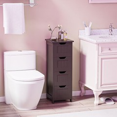 Narrow Floor Bathroom Storage Cabinet w/ Slide Out Drawers for Small Space Brown