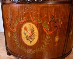 1910 Antique French Walnut & Satinwood Hand painted and Marble topDemi-lune