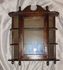 Vintage Curio Wood Cabinet With Glass Door Knick Knack Shelf Trinket Holder