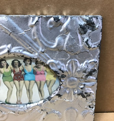 VTG Shabby 11″ Sq. Photo 4×6 Oval Silver Tin Ceiling Picture Frame Old 627-26B