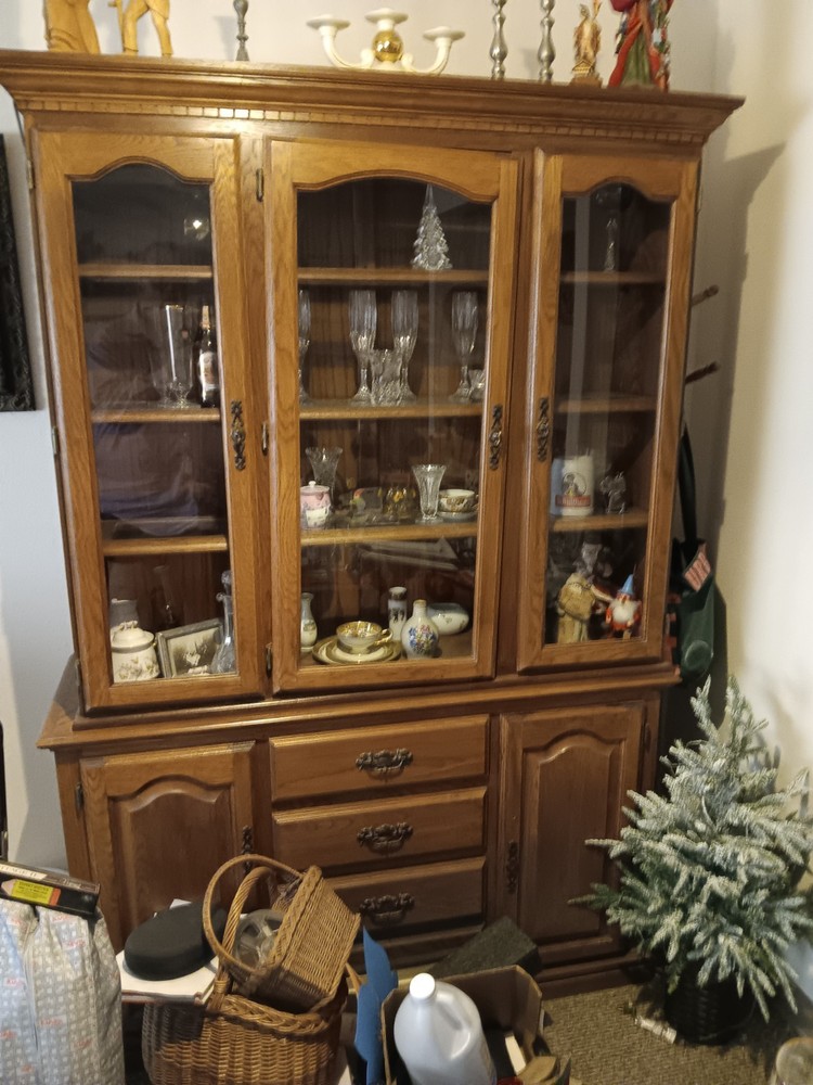 vintage china cabinet with glass doors made by country craft furniture in Wis.