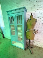 Painted Cottage Shabby Chic French Bookcase / China Hand Made Display Cabinet