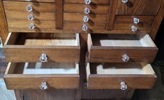 Antique wood dental medical industrial cabinet.
