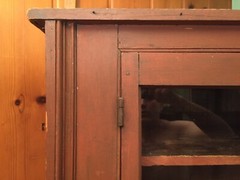 antique country painted cupboard cabinet primitive 1800 pine glass door hutch