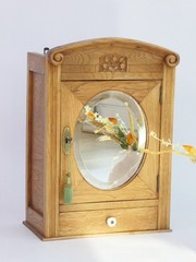 Art Deco Wooden Cabinet with Oval Mirror, Antique Carved Floral Apothecary