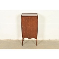 Antique Victorian Carved Tiger Oak Music Cabinet, Circa 1900