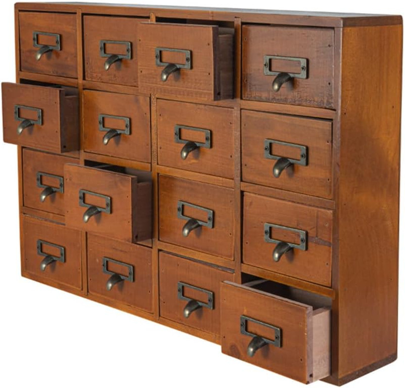 16-Drawer Vintage Apothecary Cabinet – Wooden Organizer for Herbs & More