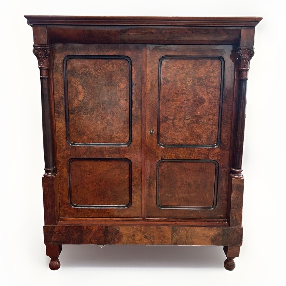 Mid 20thC Danish Burl Walnut Cocktail / Wine Glass Bar Liquor Cabinet