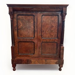 Mid 20thC Danish Burl Walnut Cocktail / Wine Glass Bar Liquor Cabinet