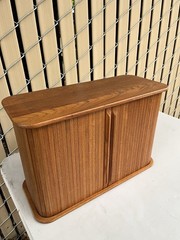 Danish MCM Solid Teak Tambour Door Desktop Cabinet, Quality Stamp, 18x12x8