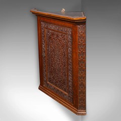 Antique Corner Cupboard, English, Wall Cabinet, Chippendale Revival, Victorian