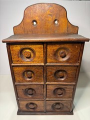 Antique Primitive 8 Drawer Oak Wall Cabinet Farmhouse Apothecary Storage