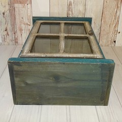 Primitive American Country Display Cupboard Cabinet Blue Paint Wall or FreeStand