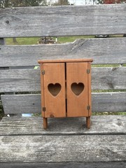 Vintage Wood Wall Mount Cabinet with Heart Cut Outs On Doors Country Farm 🔥