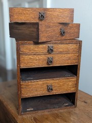 Oak 5 Graduated Drawer Small Cabinet Ceramic Insert Drawers Victorian Antique