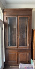 Solid Oak Antique Glass-Front Gun Cabinet / Bookcase