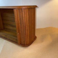 Vintage Mid Century Brookstone Teak Tambour Door Wall Mount Cabinet
