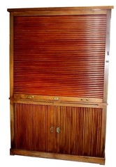 Antique French Art Deco Tambor Oak Notary Cabinet, attrib. to Maurice Lacour