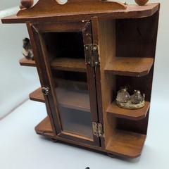 Small Vintage Wooden Curio Wall Mount Knik Knak Cabinet With Door