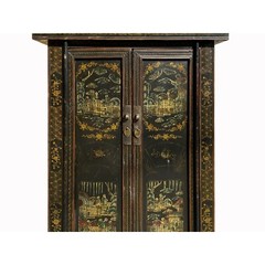 Chinese Vintage Distressed Color Scenery Graphic Dresser Cabinet cs7140