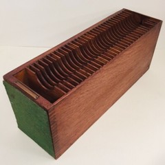 K Noble Oak File Box 33 open slot curved notches Vertical Detroit MI 5 x 6¼ x 16