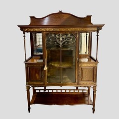 Antique Maple & Co London Inlaid Art Nouveau Display Cabinet Curved Glass c.1900