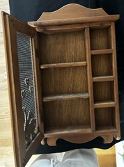 Vintage Country Wall Organizer Cabinet Wood Mesh Door Swan Decor Trinket Shelf