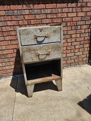 VINTAGE INDUSTRIAL METAL TOOL BOX CABINET TWO DRAWERS OLD FACTORY CART