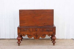 Antique Dutch Colonial Campaign Trunk on Stand