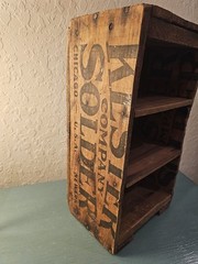 Vintage Depression Era Kester Solder Shipping Crate Wood Shelf Unit,…