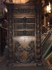 RARE Antique Carved Cupid Floral Cabinet One Of A Kind Piece 65” Shipping Ok