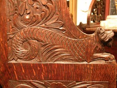 ANTIQUE HEAVILY CARVED JACOBEAN REVIVAL STYLE CABINET SIGNED EDWARDS & ROBERTS