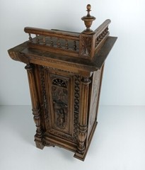 Stunning Antique Corner Cabinet Hand Carved Wood French Breton for left corner W