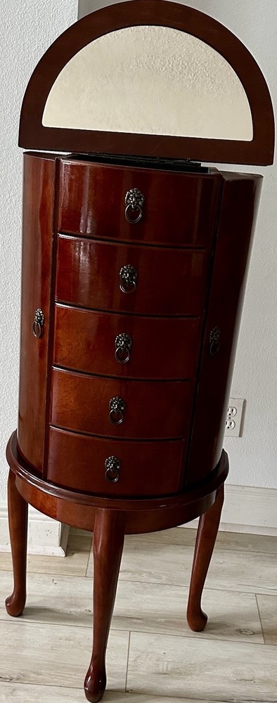 French Louis XV Style Demi-lune Mahogany Jewelry Chest (Lion Head) Fixtures