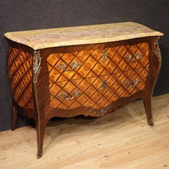 French inlaid commode furniture dresser 2 drawers Louis XV style marble 900