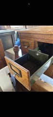 Antique Tiger Oak Card Catalog File Cabinet 4 Drawer Metal Lined Library Index