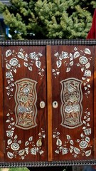 Antique Wood Spice Wall Cabinet INTRICATE INLAID SILVER METAL Floral SUPER RARE!