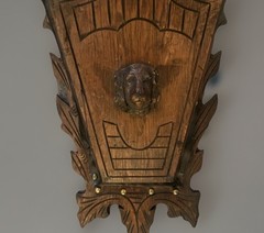 Antique Victorian Walnut Wall pocket Magazine Newspaper Rack Holder Spaniel Dog