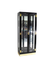 1985 American of Martinsville Black Lacquer Campaign Style Curio Display Cabinet