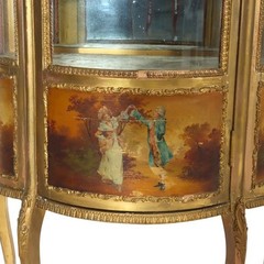 French Louis XVI Style Vernis Martin Decortated Gilt Wood & Ormolu Vitrine c1890